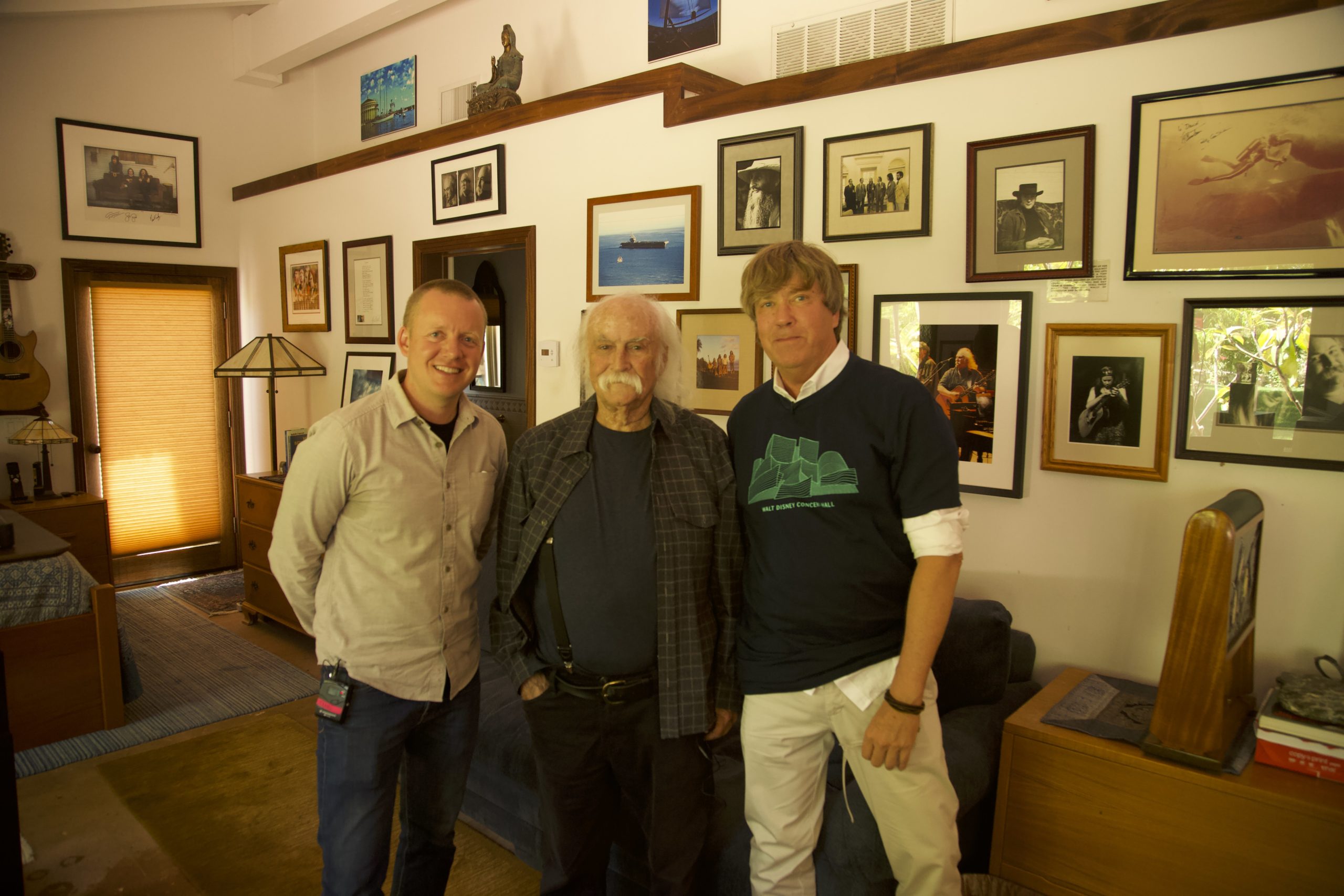 Mischa Hedges, Brendan Hedges and David Crosby pose for a photograph