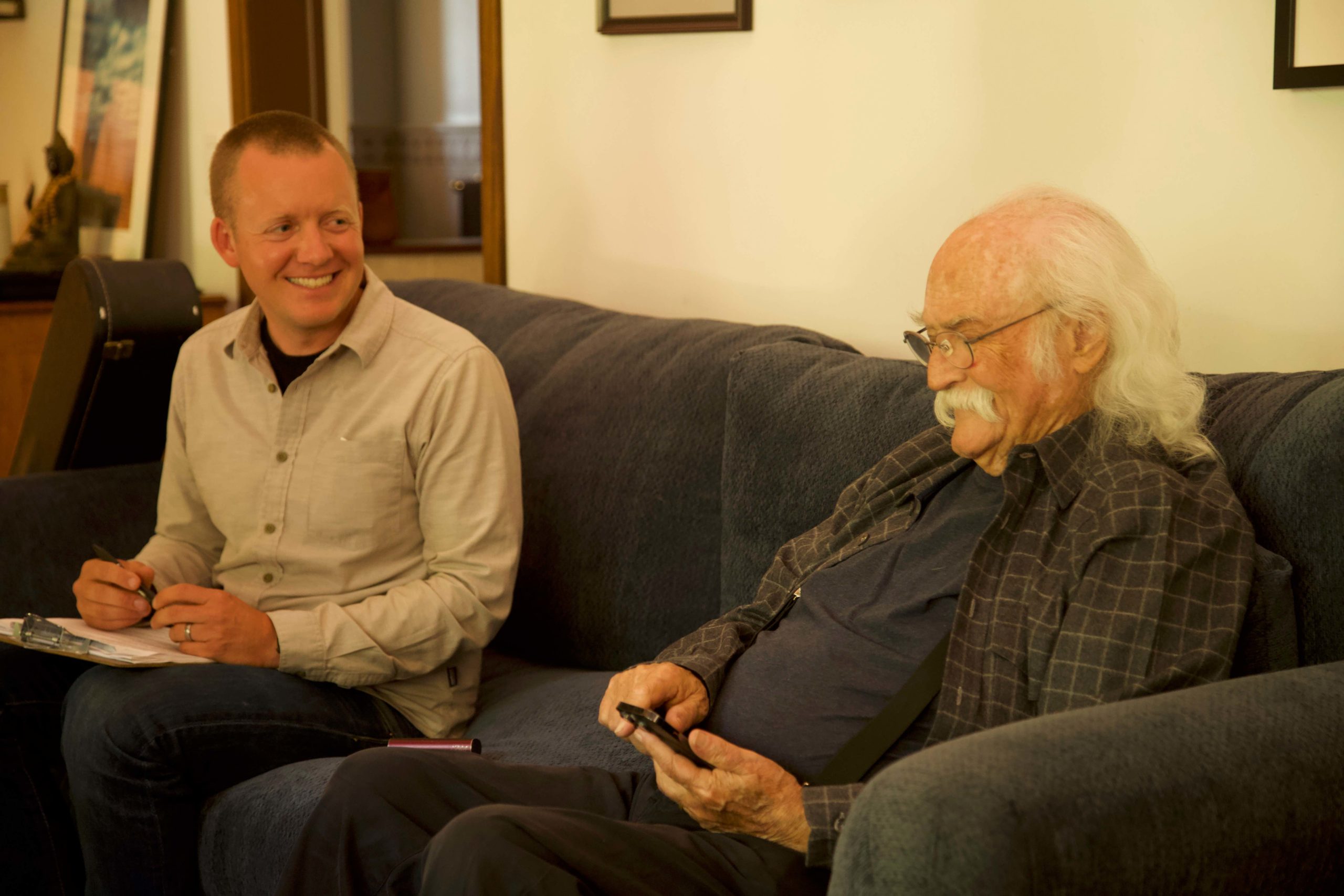 Mischa Hedges sits with David Crosby between takes (Photo Credit: Jeremy Belanger)
