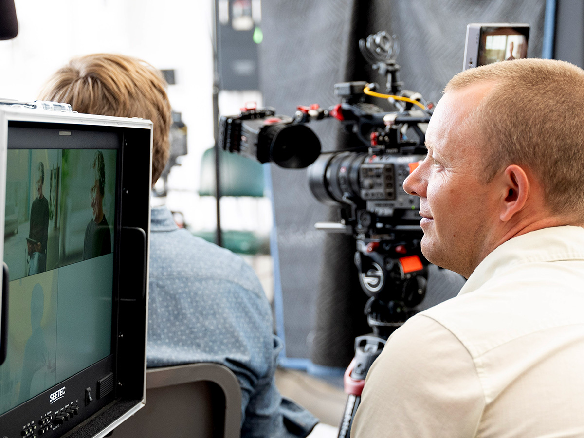 Film crew during Michael Manring's interview. Photo credit: Julia Camp.