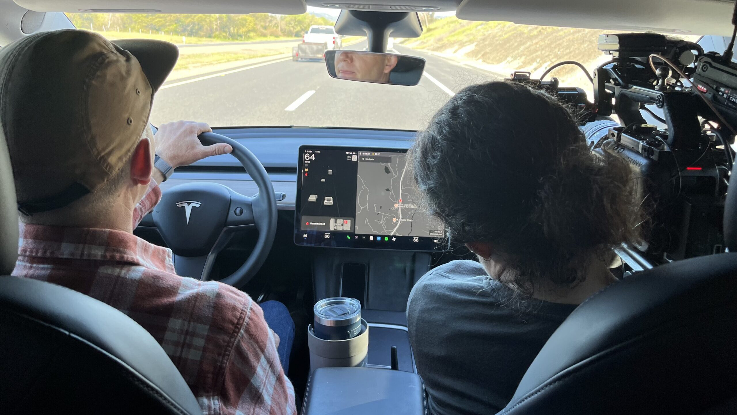Mischa Hedges (co-director) and Clare Major (dir. photography) driving up to Mendocino. Photo credit: Brendan Hedges